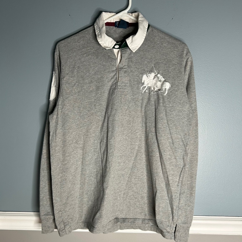 Kids Polo Ralph Lauren Rugby Shirt Long Sleeve Gray Size XL 18-20‎ Embroidered